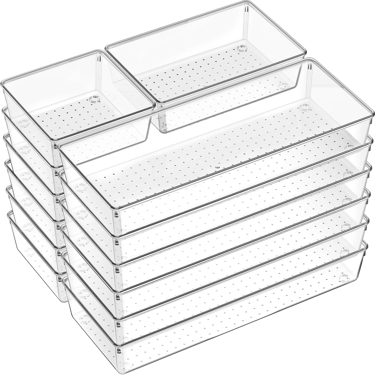 Criusia 18 Pcs Large Size Clear Drawer Organizer Set, Acrylic Non Slip Non Cracking Kitchen Drawer