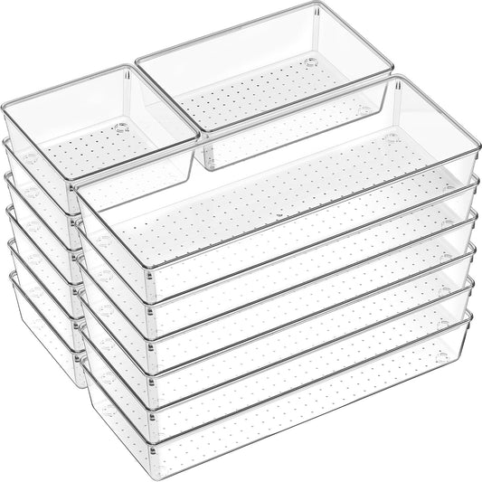 Criusia 18 Pcs Large Size Clear Drawer Organizer Set, Acrylic Non Slip Non Cracking Kitchen Drawer