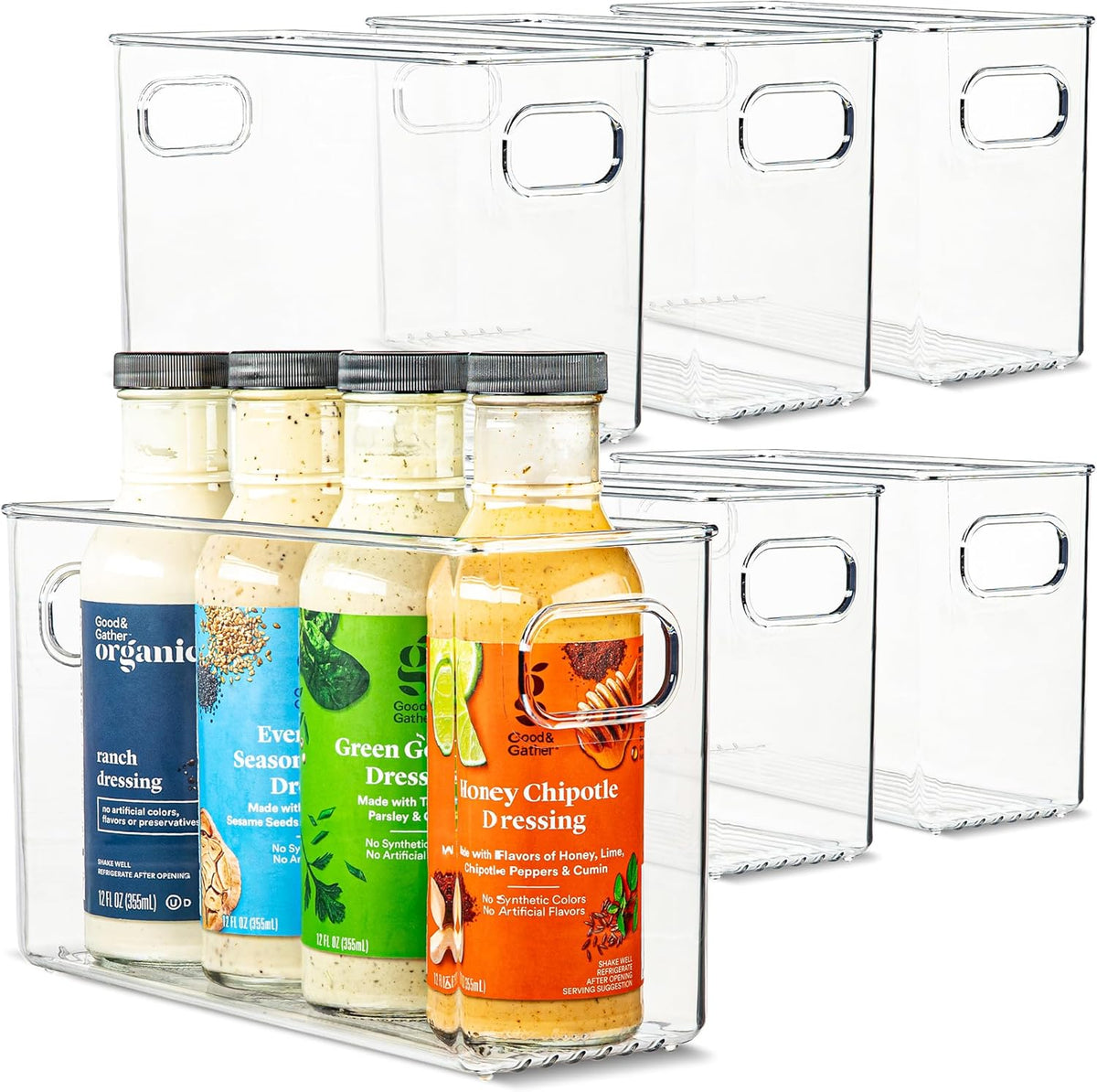 Plastic Food Storage 6 Pack Clear Container Bin with Handles for Organizing Kitchen, Pantry