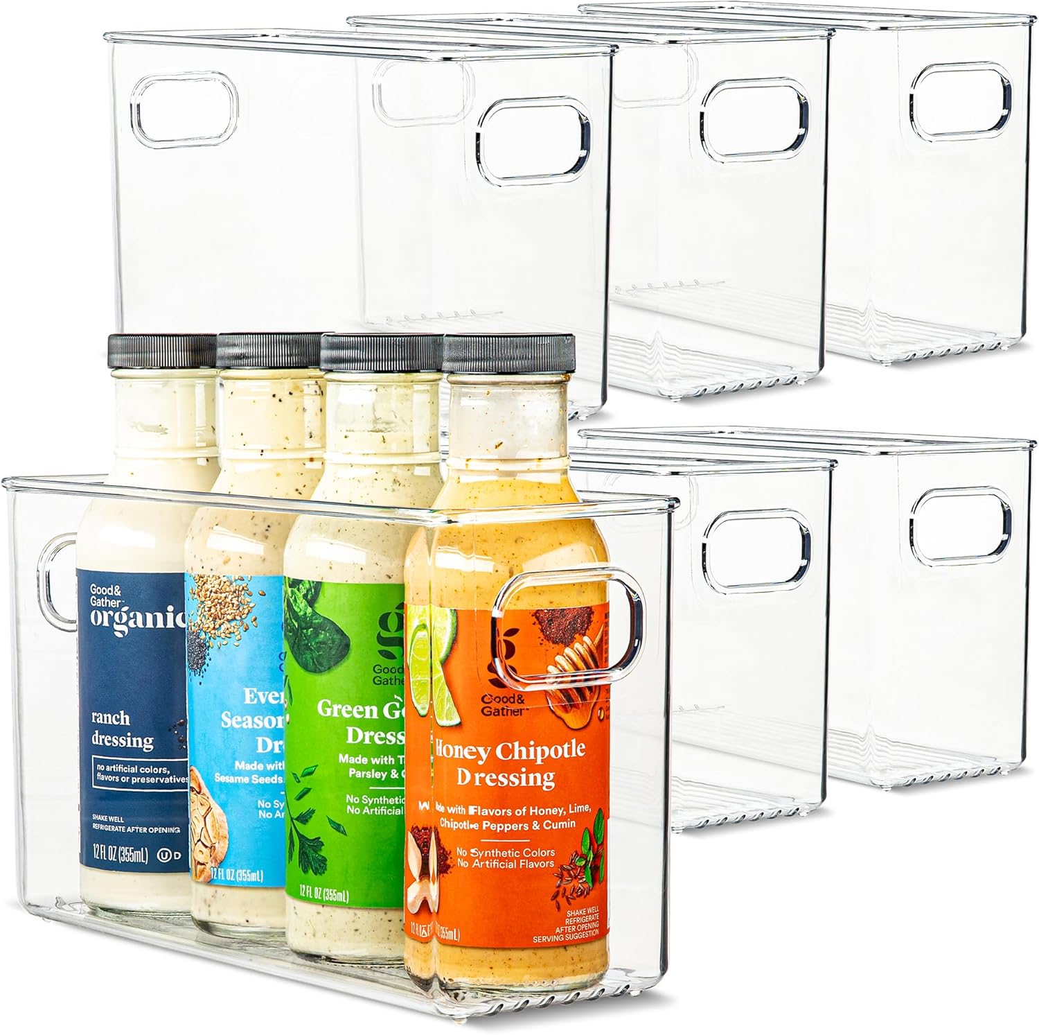 Plastic Food Storage 6 Pack Clear Container Bin with Handles for Organizing Kitchen, Pantry