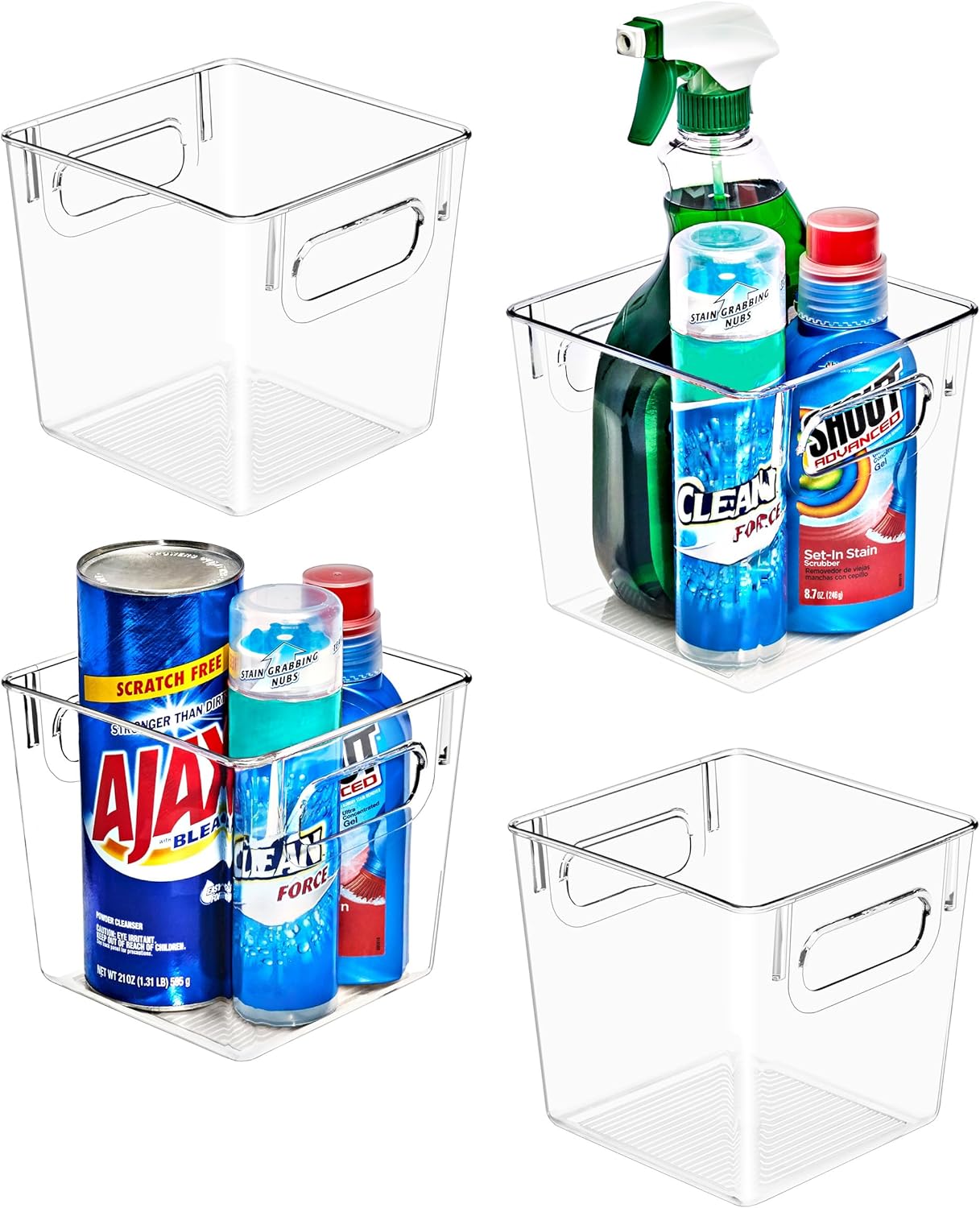 Sorbus 4 Pack Small Clear Plastic Storage Bins, Clear Organizer Bins with Handle for Kitchen