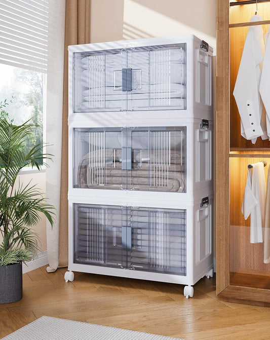 OlarHike 76QT Lockable Storage Bins with Lids - Folding Storage box with Doors and Wheels
