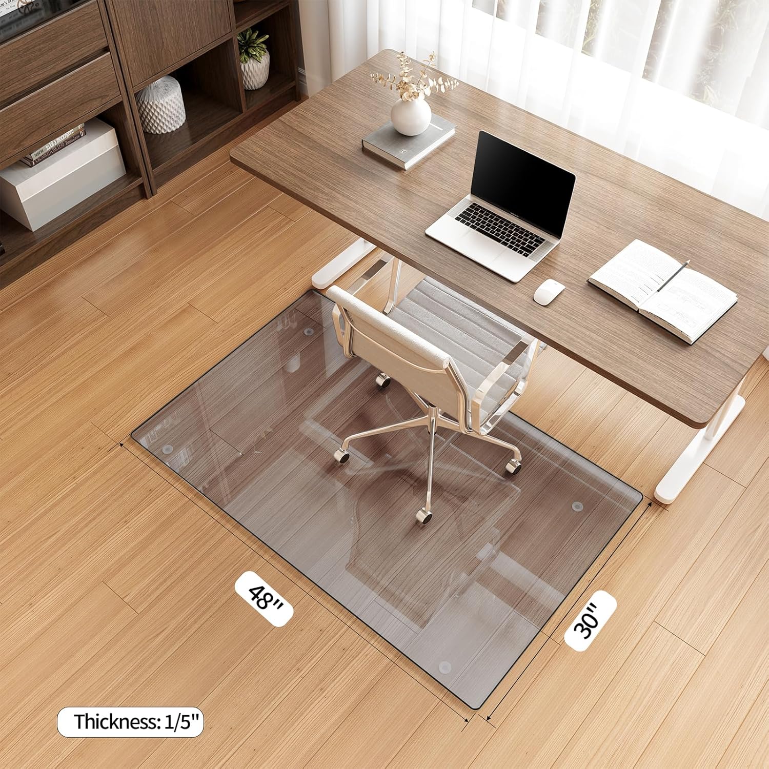 Koonmi Tempered Glass Chair Mat for Hardwood Floors & Carpets, 30" x 48“ Grey Heavy Duty Office