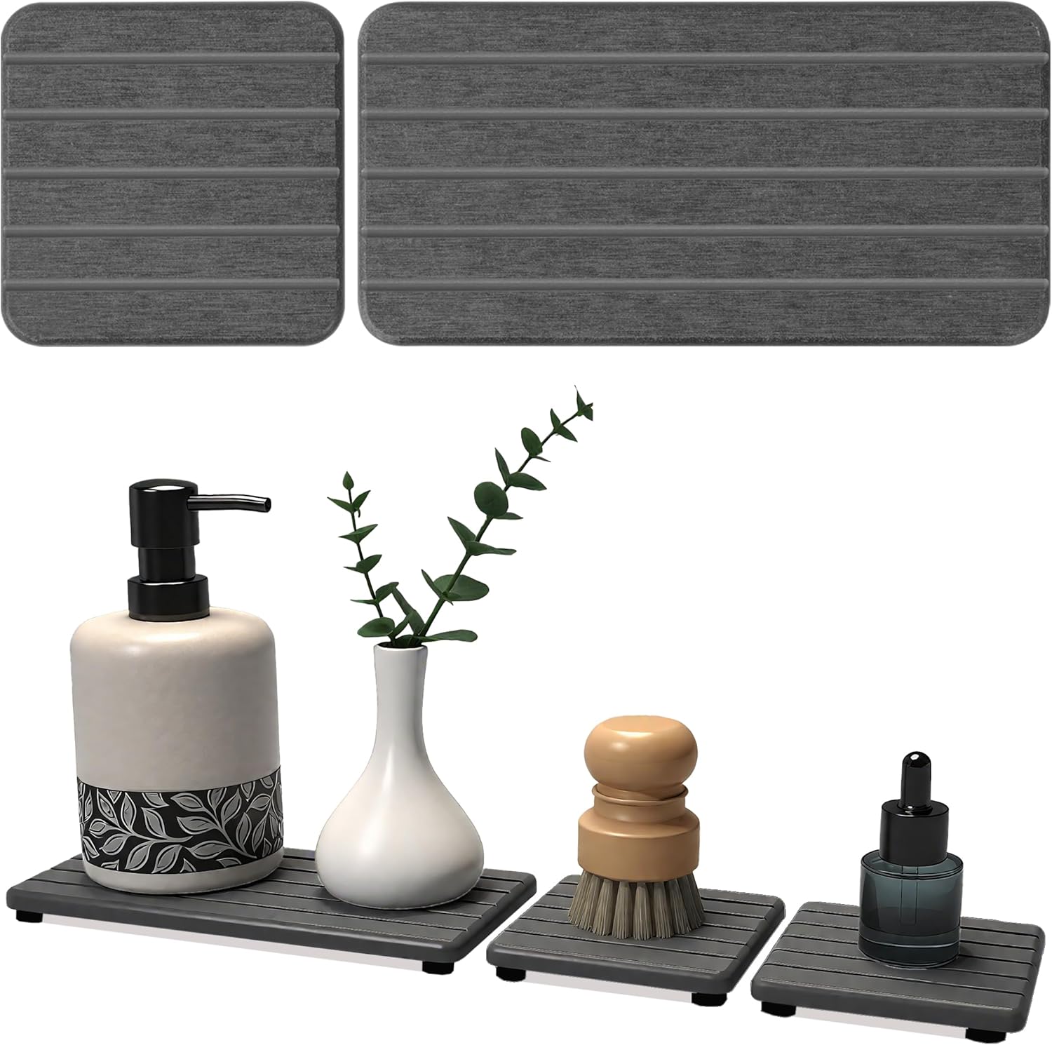 3PCS Stone Drying Tray, Stone Soap Tray, Water Absorbing Stones Trays for Sink, Fast Dry Diatomite