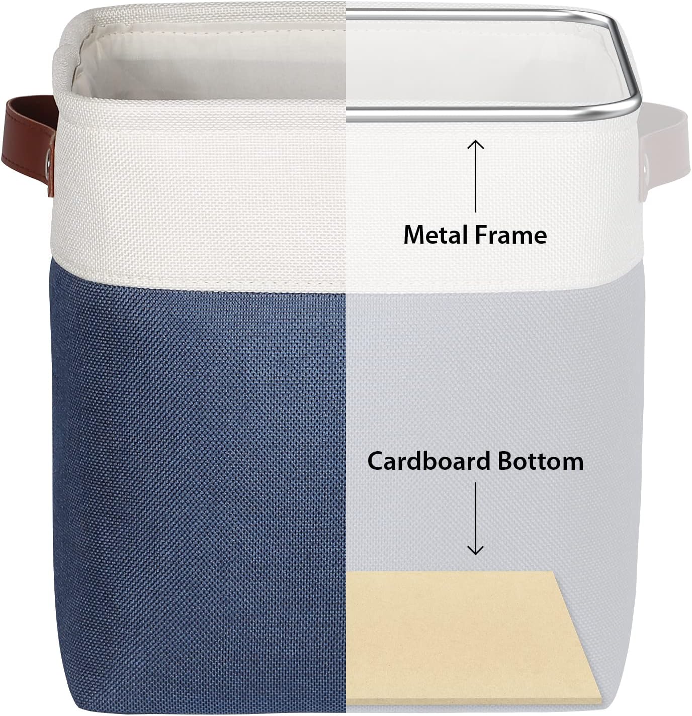 Univivi Fabric Cube Bins Set of 4 Storage Baskets with PU Handles for Home Closet Foldable Storage