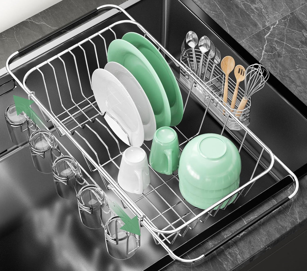 Small Dish Drying Rack in Sink, Extendable Stainless Steel Dish Drainers for Kitchen Counter
