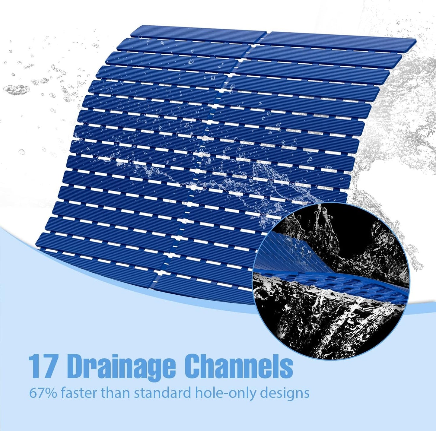 Shower Mat Non-Slip Bath Mat for Tub Floor & Stall with 200+ Suction Cups & Drain Holes, Quick Dry