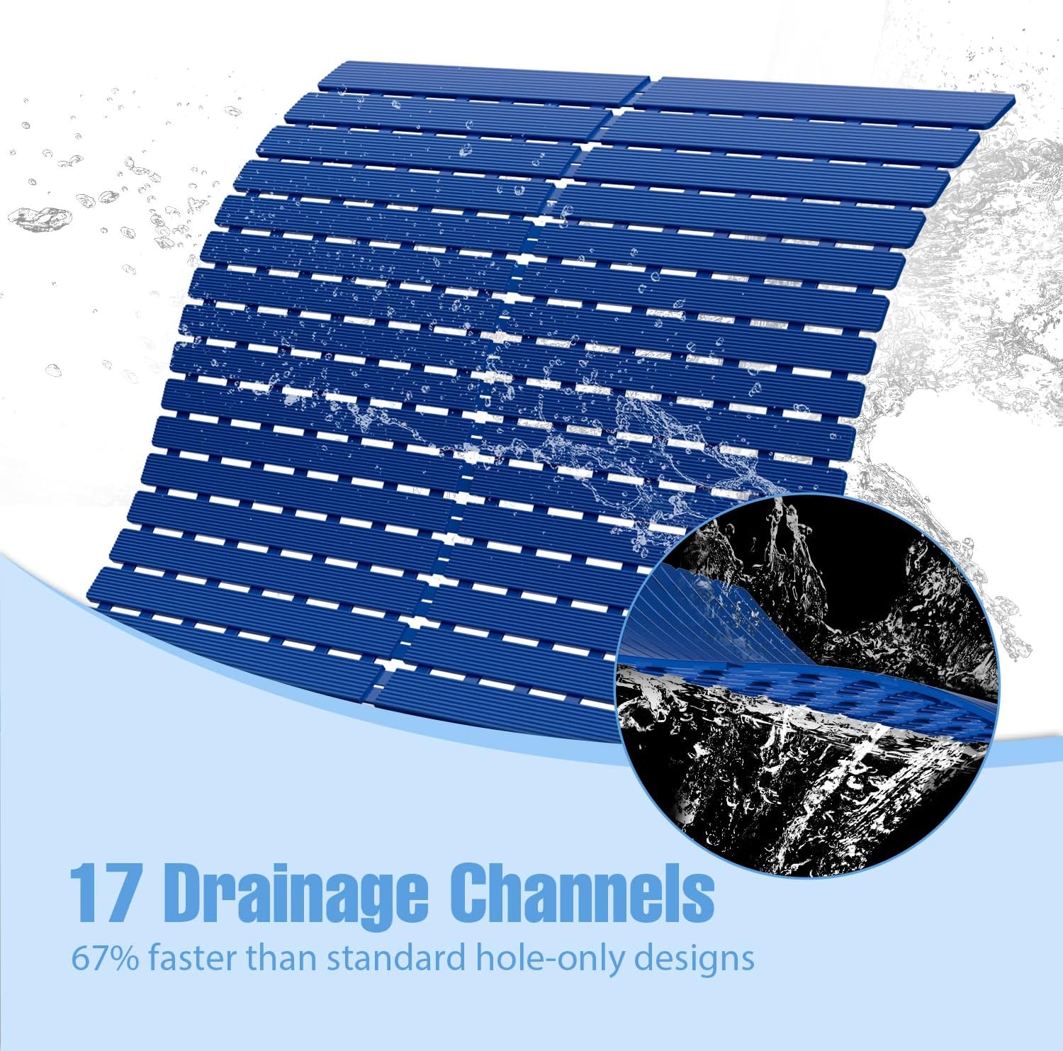 Shower Mat Non-Slip Bath Mat for Tub Floor & Stall with 200+ Suction Cups & Drain Holes, Quick Dry