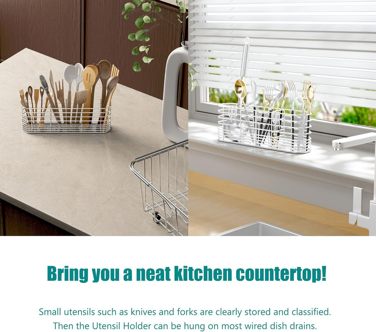 304 Stainless Steel Utensil Holder, Dish Drying Rack, kitchen Utensil Organizer, Knife and Fork