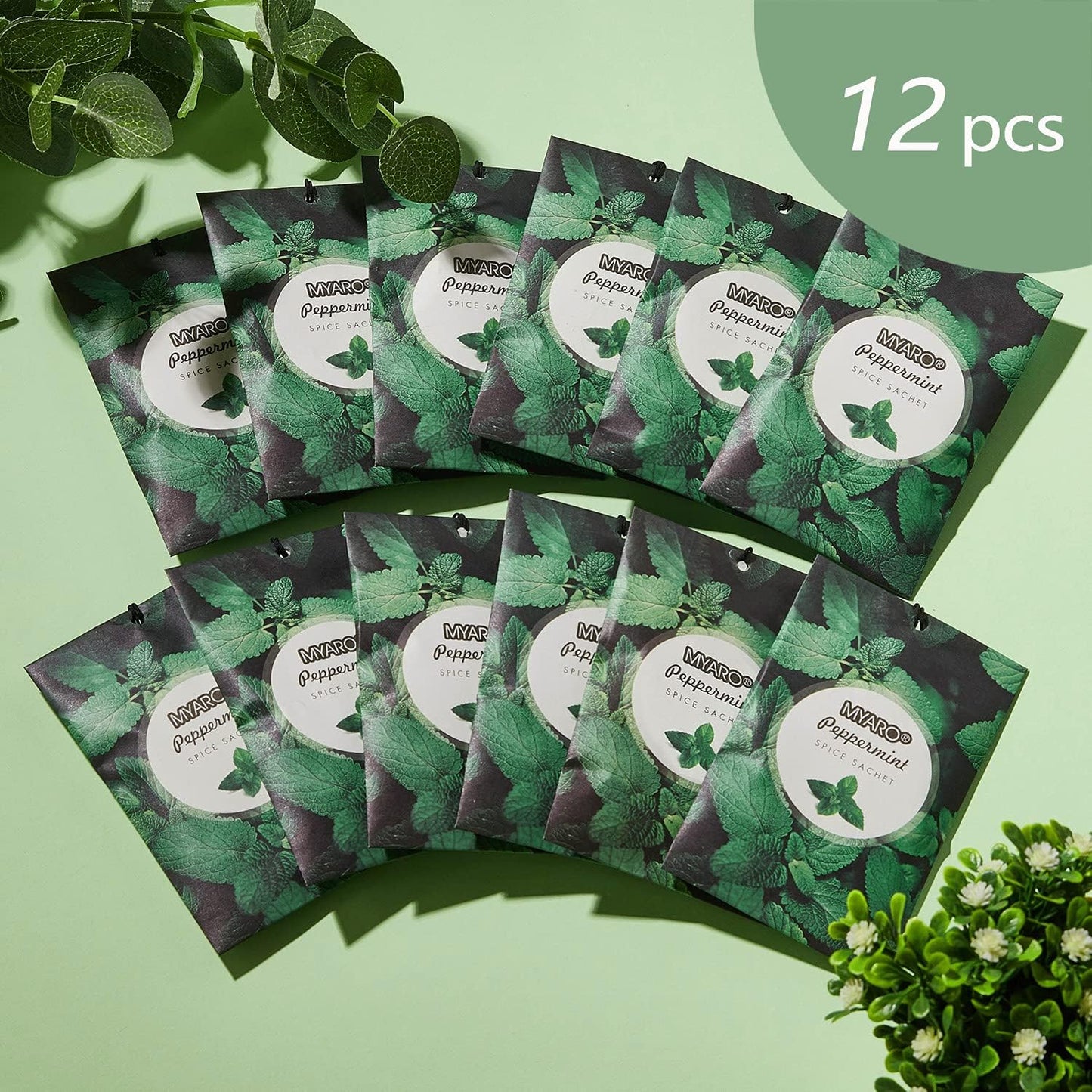MYARO 12 Packs Peppermint Potpourri Bags Sachets for Drawer and Closet, Long-Lasting Drawer