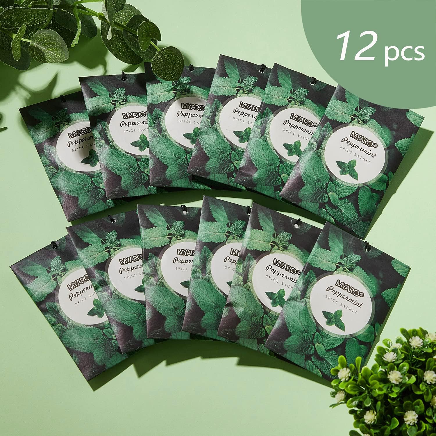 MYARO 12 Packs Peppermint Potpourri Bags Sachets for Drawer and Closet, Long-Lasting Drawer