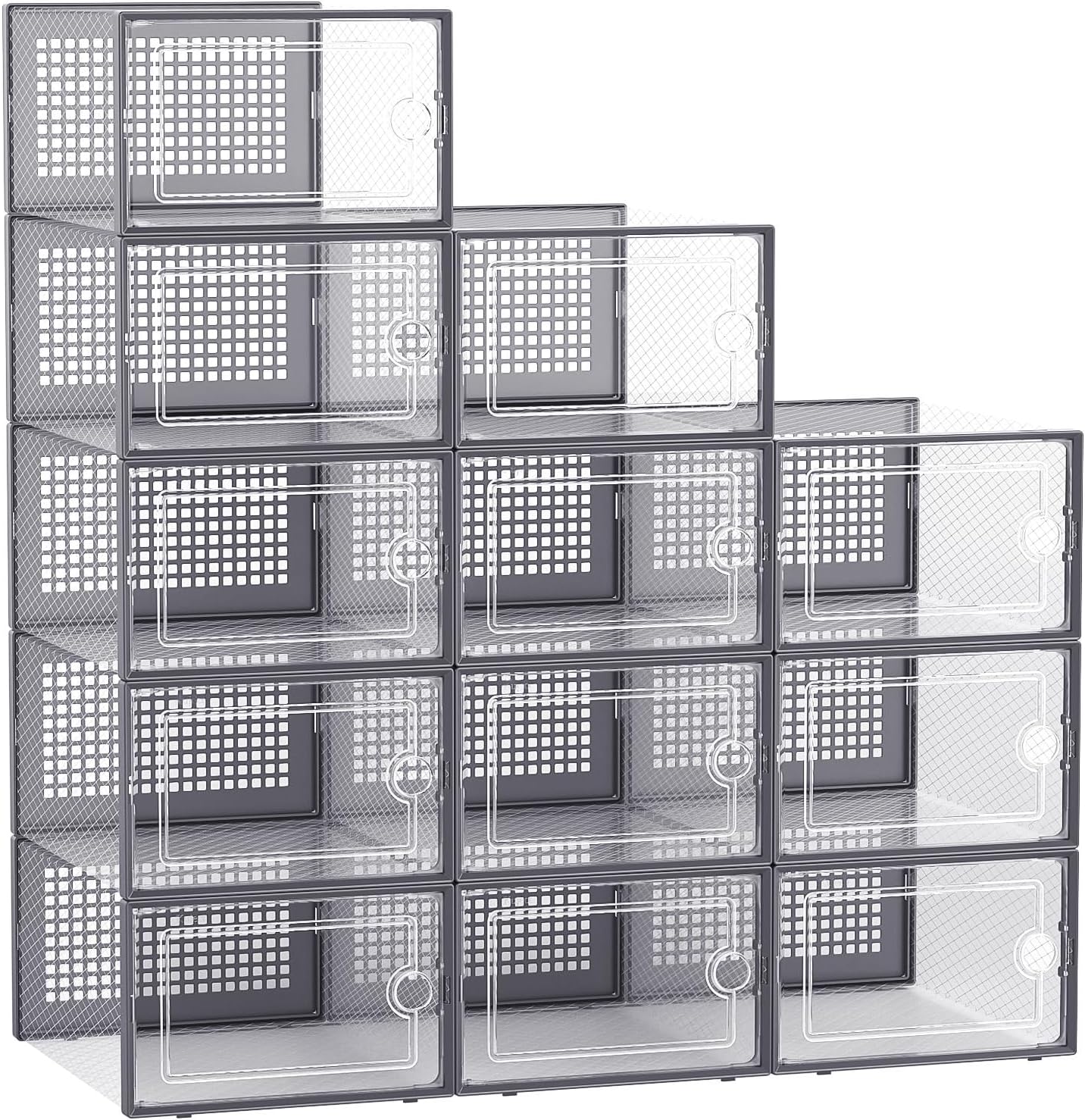 Kuject Large Shoe Organizers Storage Boxes for Closet, 12 Pack Clear Plastic Stackable Storage Bins