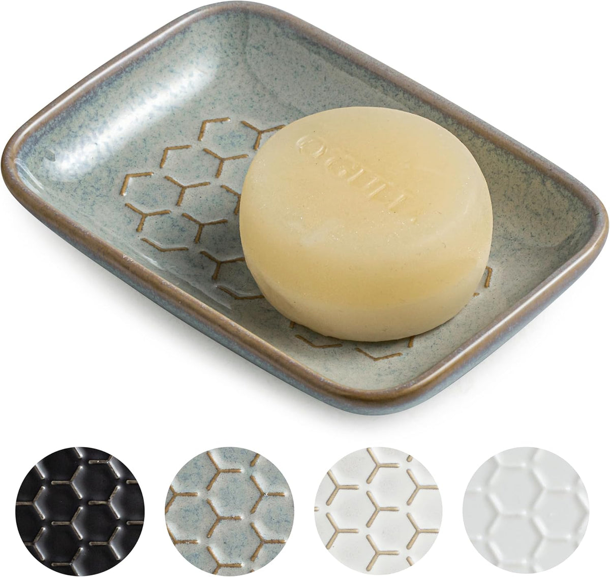 Gomakren Soap Dish for Shower, Bar Soap Holder, Ceramic Soap Dishes for Bar Soap, Sponge Holder