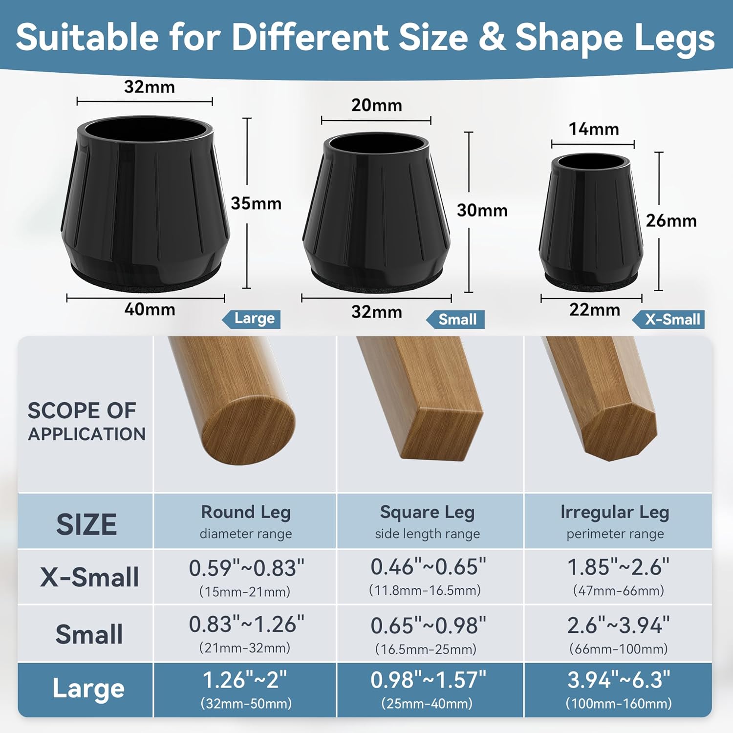 24PCS Silicone Chair Leg Floor Protectors for Hardwood Floors, Thicken Rubber Chair Leg Cap Covers