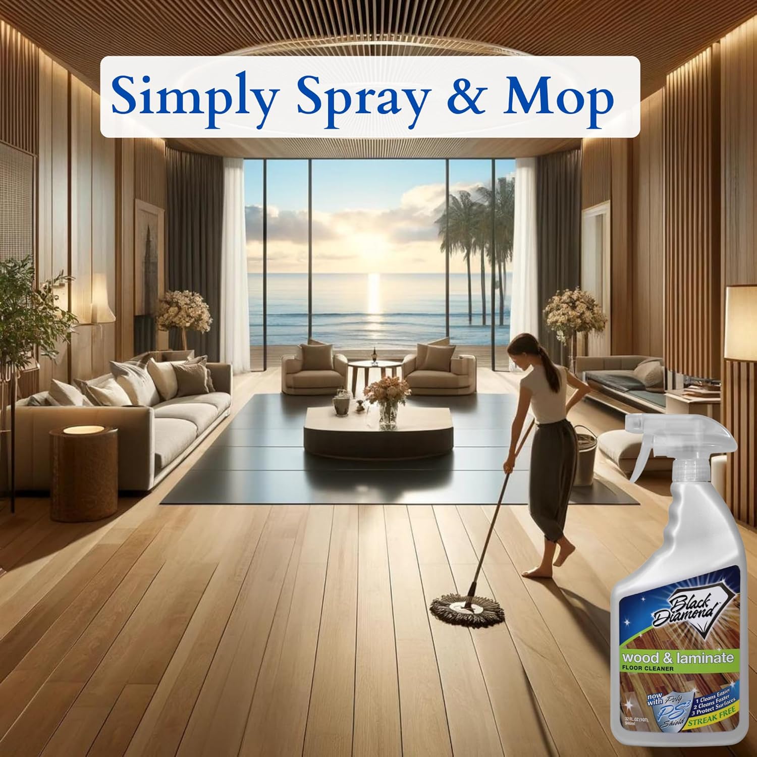 Black Diamond Stoneworks Wood & Laminate Floor Cleaner- Ready to Use Non-Toxic No-Rinse Formula