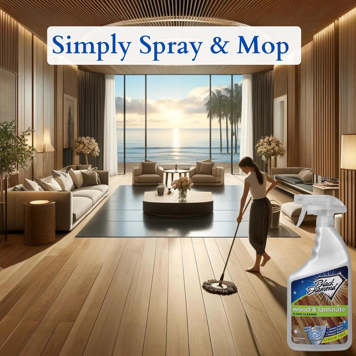 Black Diamond Stoneworks Wood & Laminate Floor Cleaner- Ready to Use Non-Toxic No-Rinse Formula