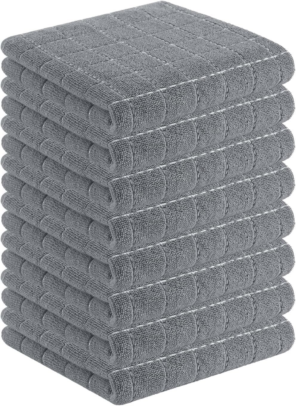 Homaxy 100% Cotton Terry Kitchen Towels(Grey, 13 x 28 inches), Checkered Designed, Soft and Super