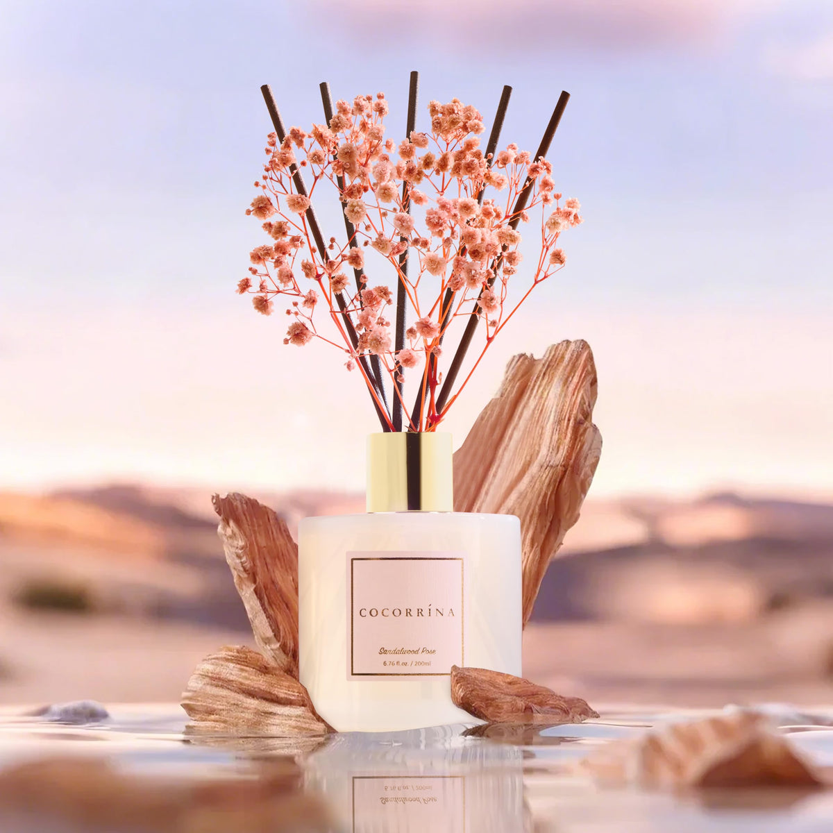 Cocorrína Premium Reed Diffuser Set with Preserved Baby's Breath & Cotton Stick Sandalwood Rose |