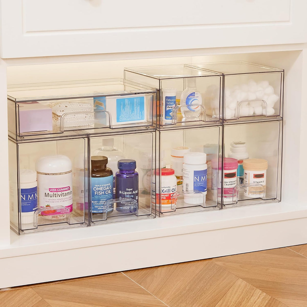 Vtopmart Clear Stackable Storage Drawers Set of 4, Plastic Organizer Bins for Makeup, Cosmetics