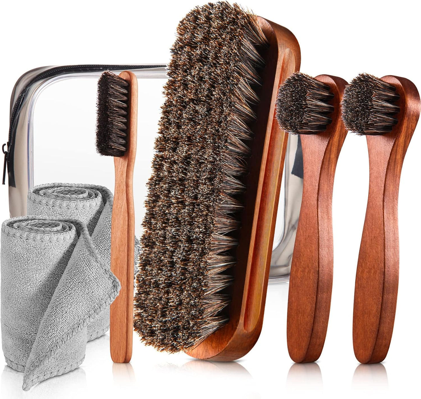 7 Pcs Horsehair Shine Shoes Brush Kit Polish Dauber Applicators Cleaning Leather Shoes Boots Care