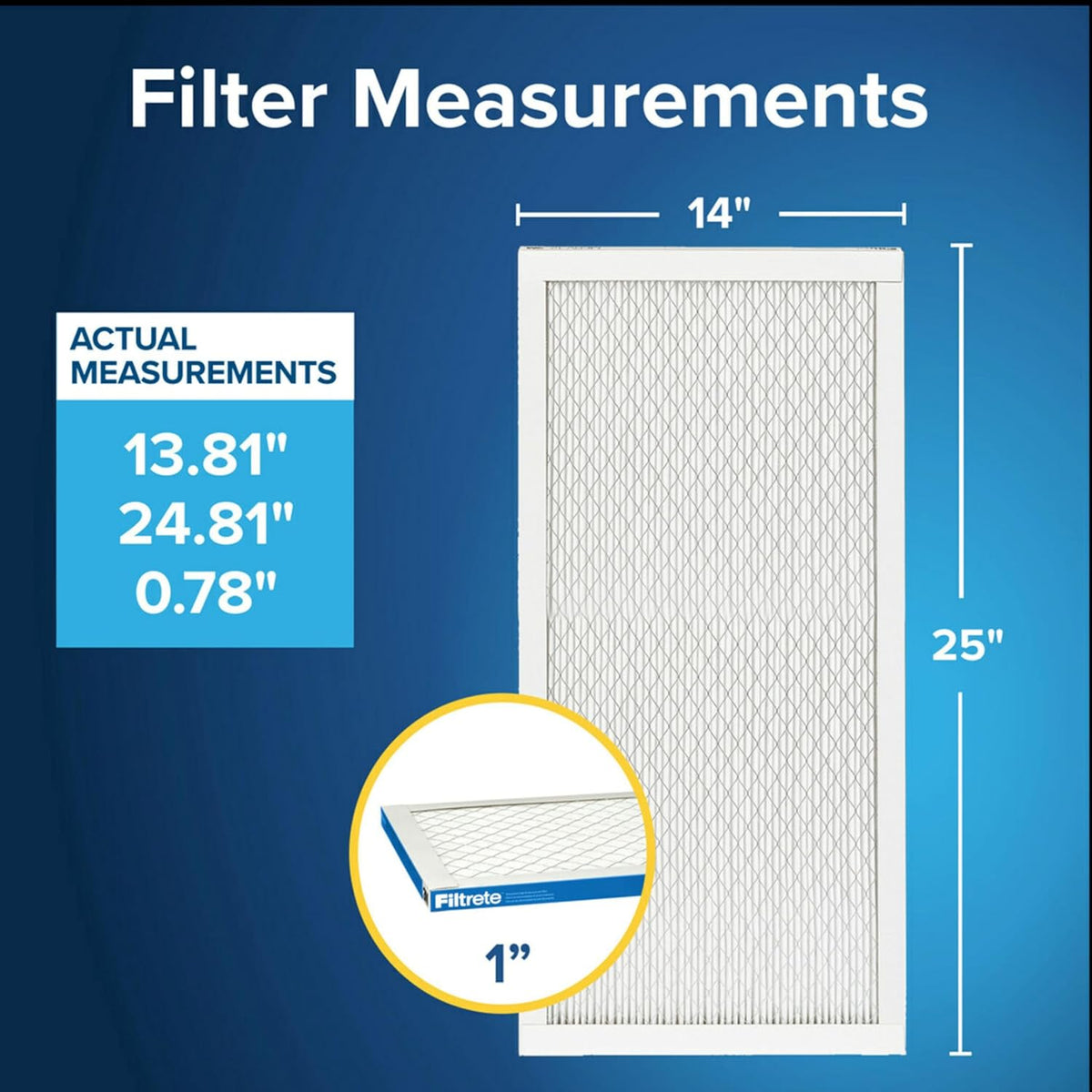 Filtrete 14x25x1 AC Furnace Air Filter, MERV 13, MPR 1900, Premium Allergen, Bacteria & Virus