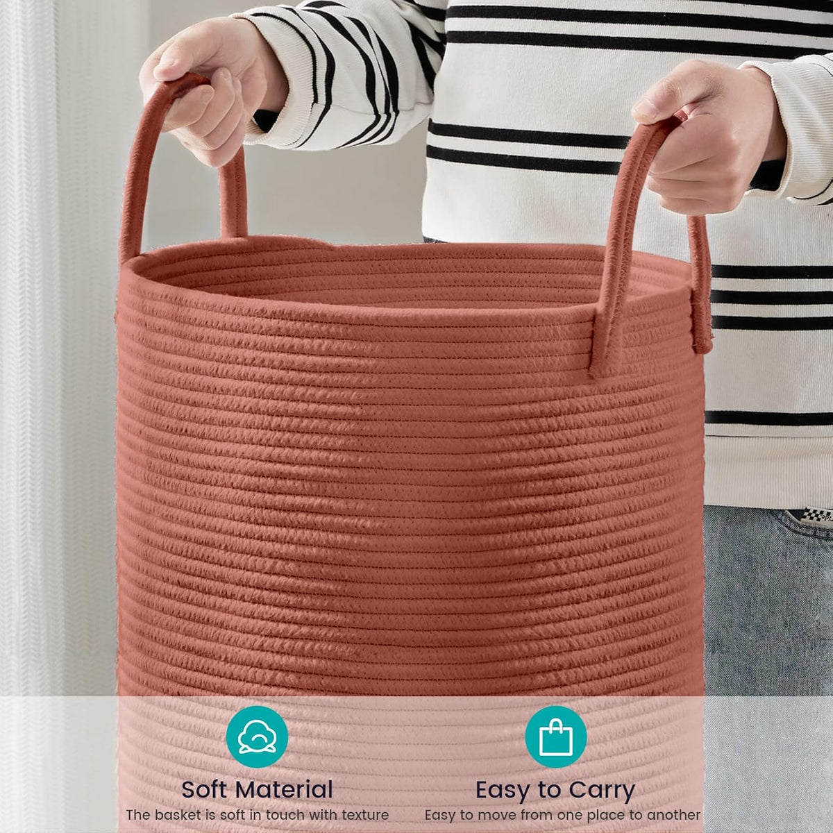 YOUDENOVA Laundry Hamper Basket, Woven 58L Tall Laundry Basket for Blanket Organizer- Clothes