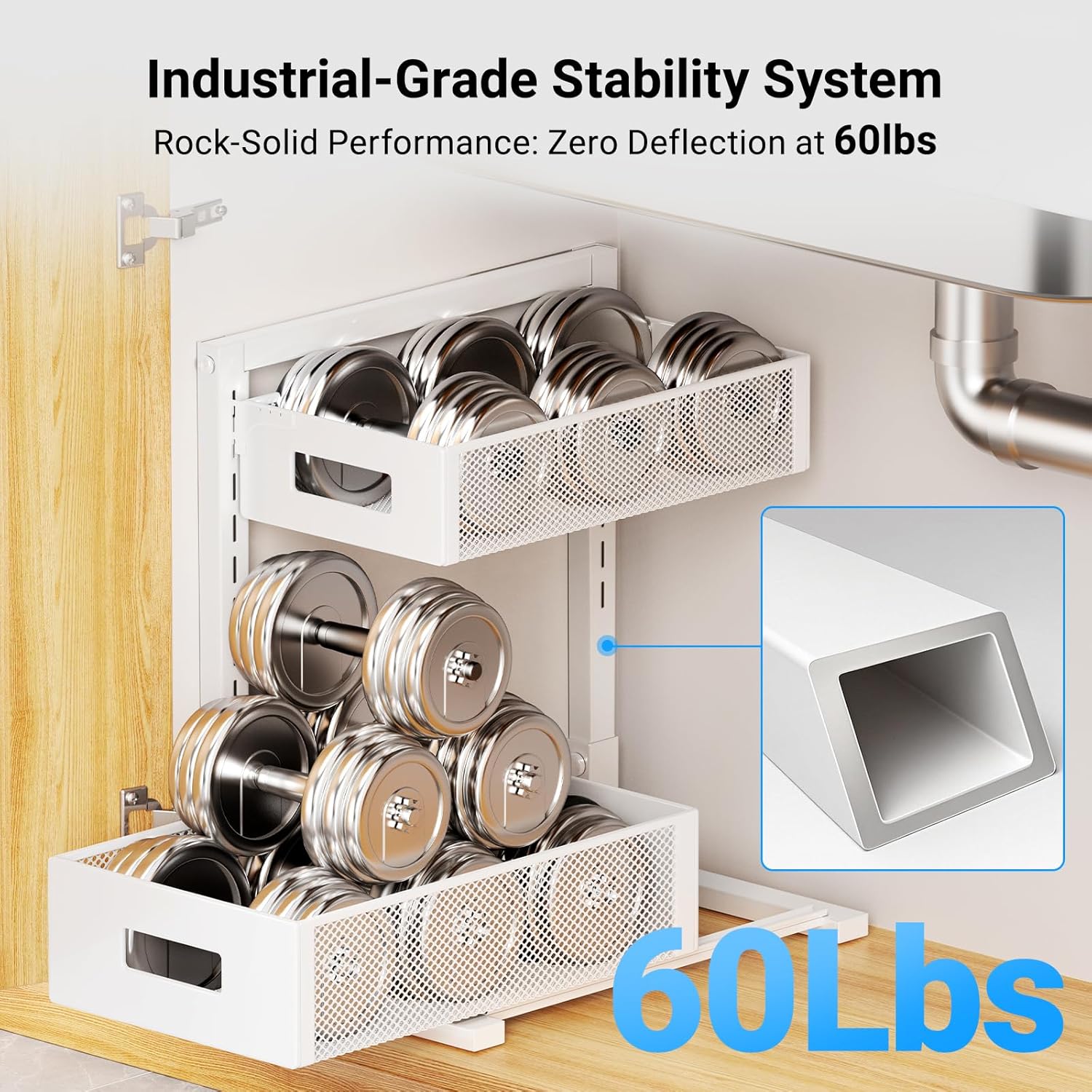 Pull-out Under Kitchen Sink Organizer, Metal Functional Under Sink Organizer, Height Adjustable
