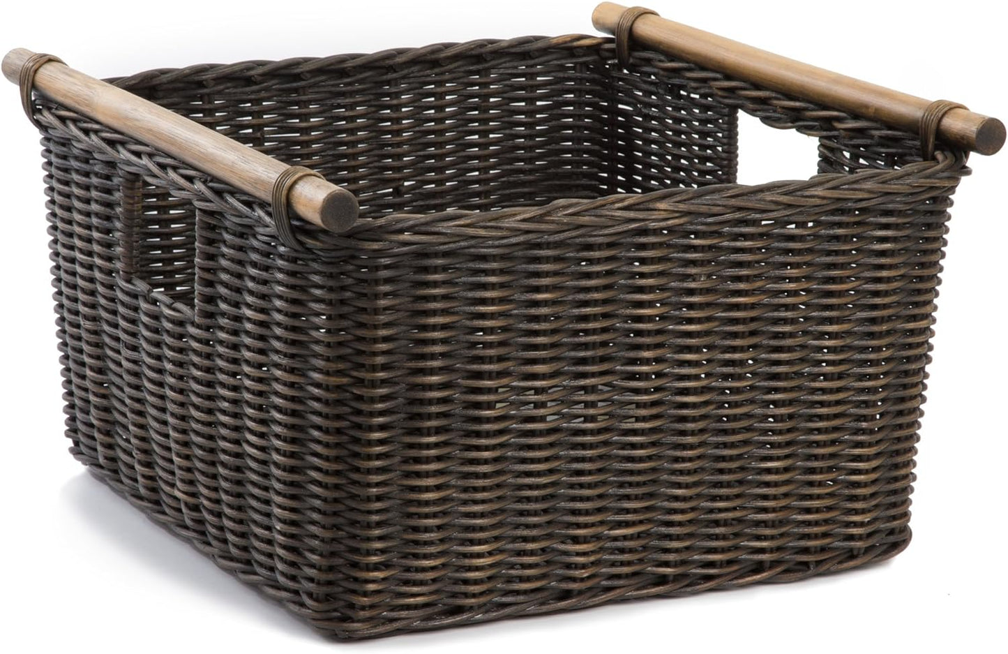 The Basket Lady Deep Pole Handle Wicker Storage Basket, Small, 11.5 in L x 11.5 in W x 8 in H