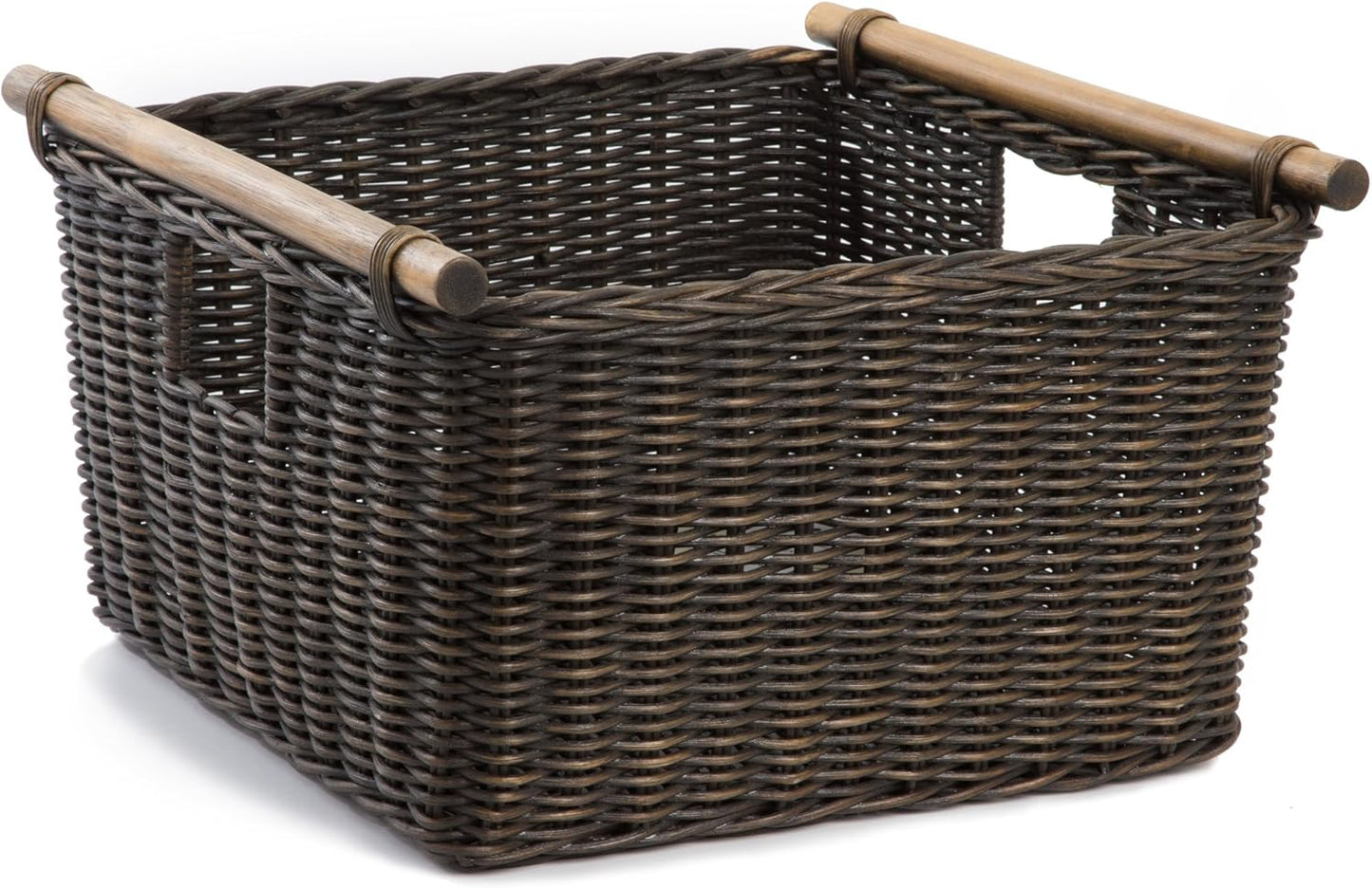 The Basket Lady Deep Pole Handle Wicker Storage Basket, Large, 15 in L x 15.5 in W x 9.5 in H