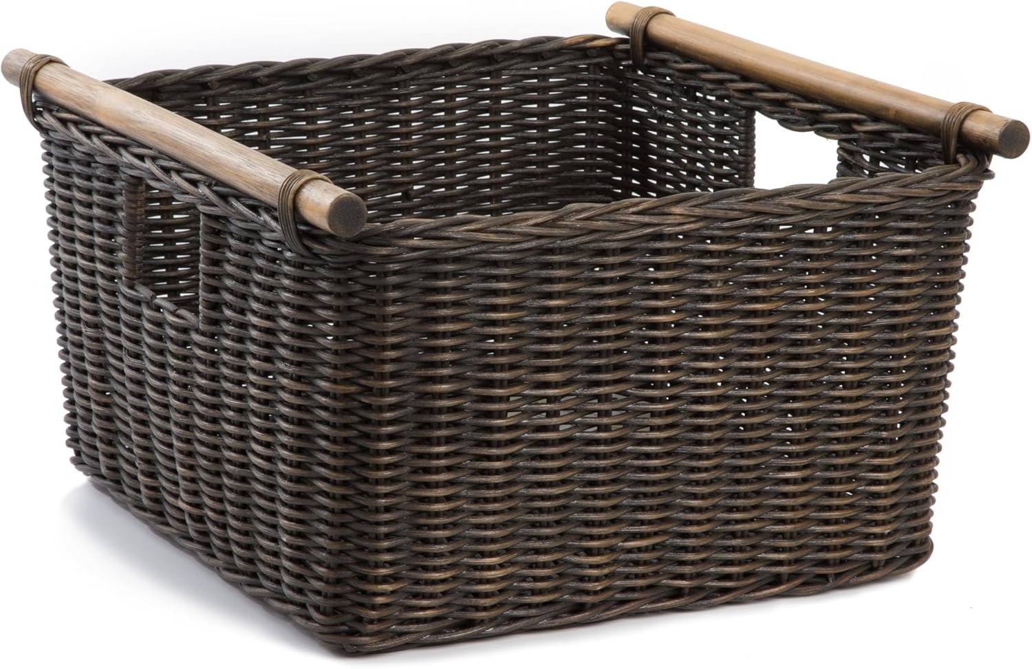 The Basket Lady Deep Pole Handle Wicker Storage Basket, Large, 15 in L x 15.5 in W x 9.5 in H