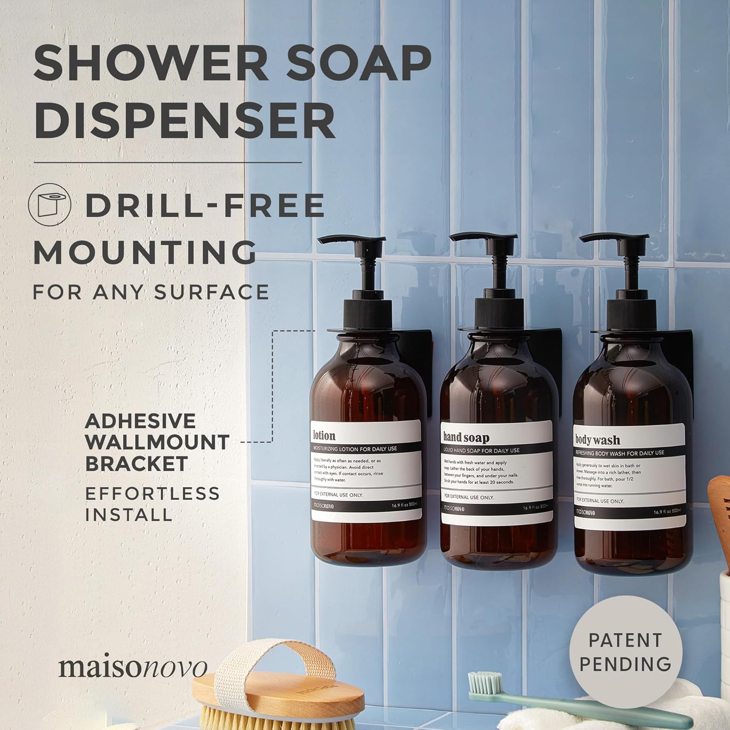 MaisoNovo Shampoo and Conditioner Dispenser - Shower Soap Dispenser Wall Mounted - 16.9 fl oz Set
