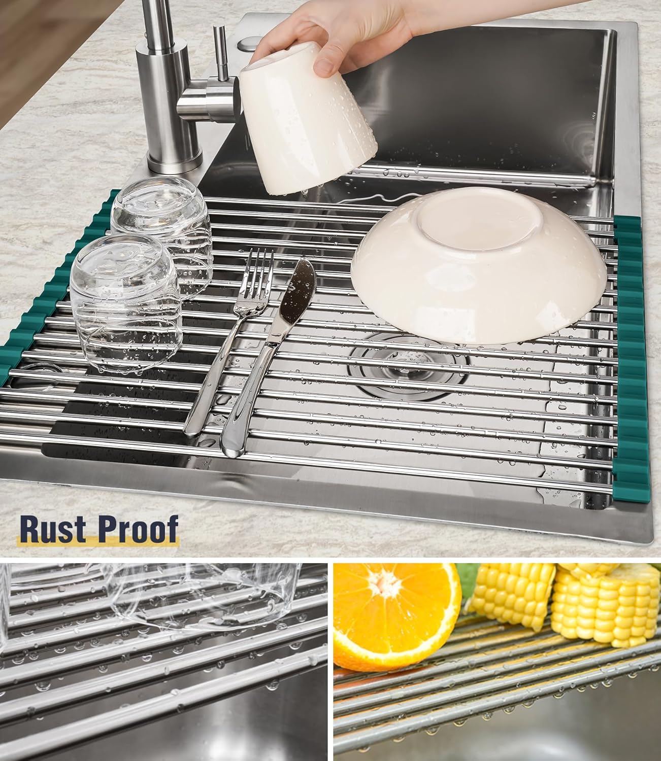 Tomorotec Stainless Steel Roll Up Dish Drying Rack, Foldable Over The Sink Rolling Drainer Rack