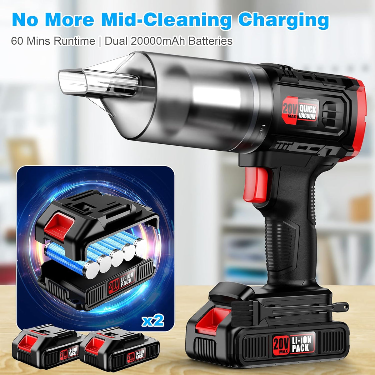 Handheld Vacuum Cleaner Cordless - 35000PA Strong Suction for Car & Home, Car Vacuum Portable