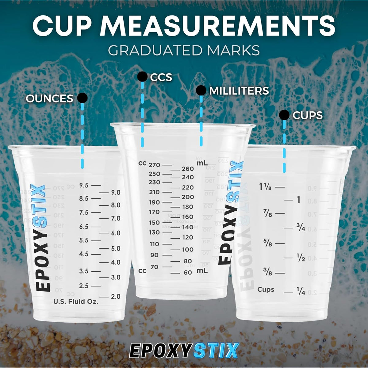 [100 Pack] NEW SIZE 12oz Graduated Mixing Cups - Durable PET, Clear Measurement Markings in oz, mL