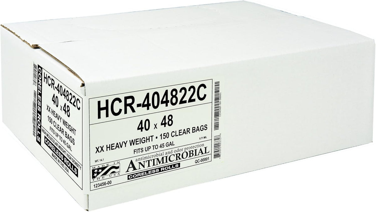 Aluf Plastics High Density Trash Bags, 45 Gallon, 150 Count, 22 Micron (eq), 40" x 48", Clear, for