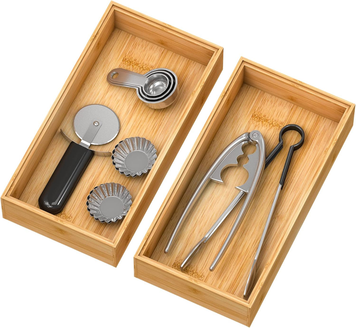 Bamboo Kitchen Drawer Organizer,Stackable Silverware Tray Utensil Organizer Cutlery Holder for