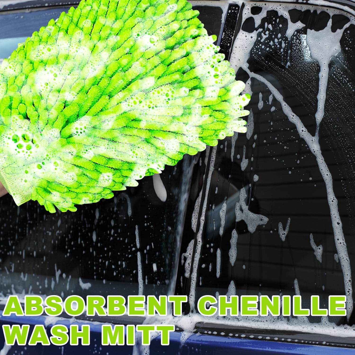 Car Wash Mitt, 2 Pack Premium Chenille Microfiber Wash Mitt, Scratch-Free & Lint-Free, Rich Foam