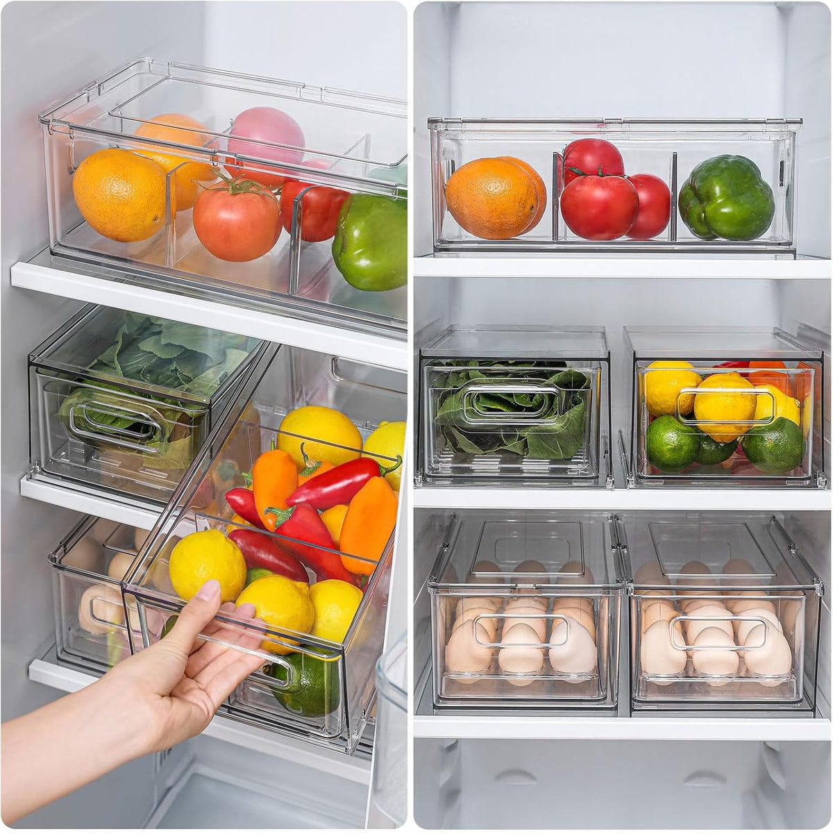 shopwithgreen Refrigerator Organizer Bins with Pull-out Drawer, Drawable Clear Fridge Drawer