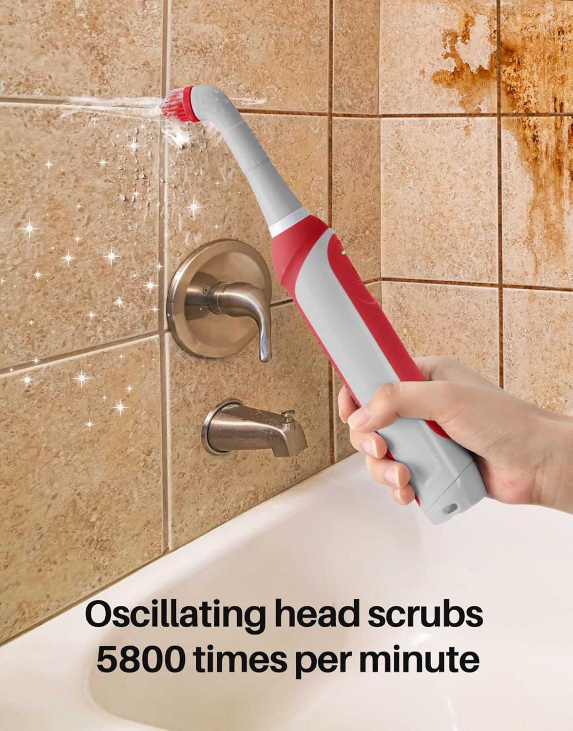 kHelfer Rechargeable Electric Grout Brush with Built-in Battery, Upgraded Stainless Steel Wire