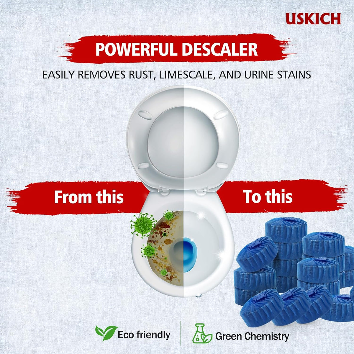 USKICH 40 Pack Toilet Bowl Cleaner Tablets,Blue Automatic Toilet Tank Cleaners, Long-Lasting