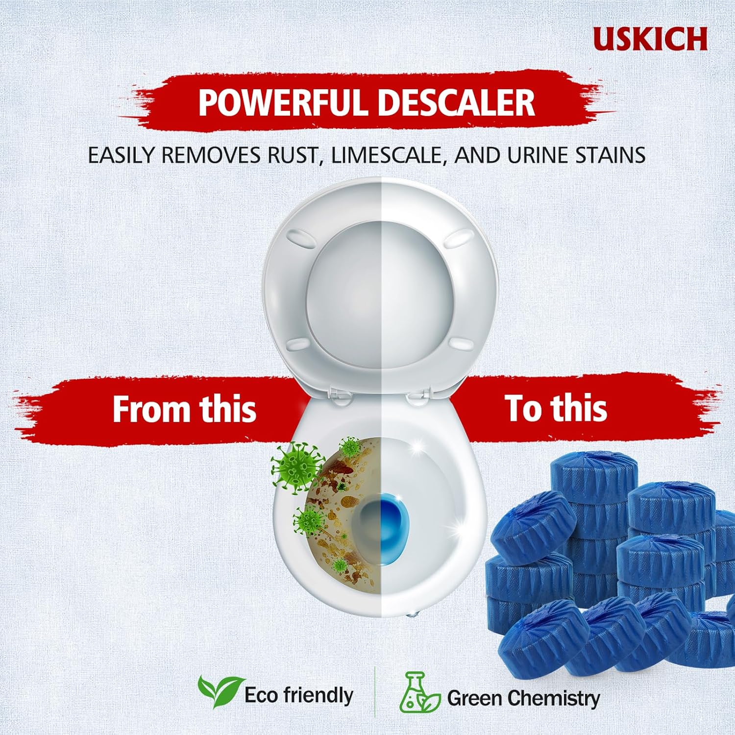 USKICH 40 Pack Toilet Bowl Cleaner Tablets,Blue Automatic Toilet Tank Cleaners, Long-Lasting