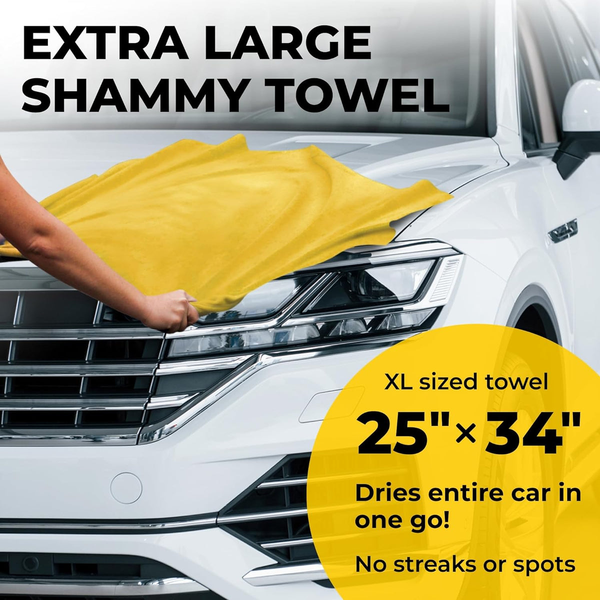 Premium XL Shammy Towel for Car - (34”x25”) - Super Absorbent Chamois Cloth - Spots and