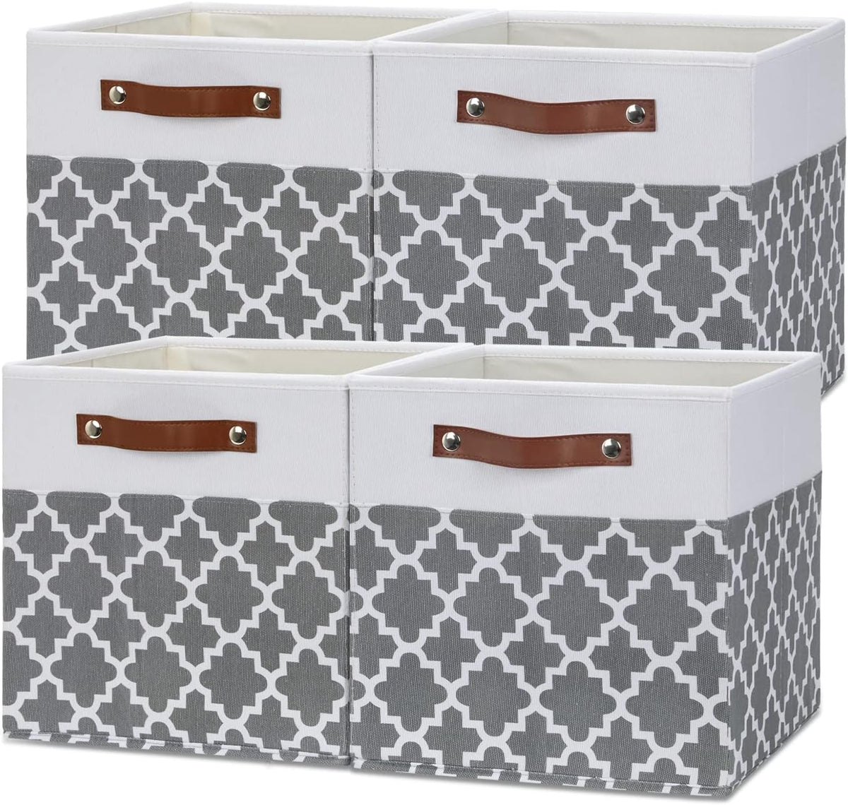 Temary 12x12x12 Fabric Storage Bins 4 Pack with Leather Handle, Foldable Cubes Storage Box Baskets