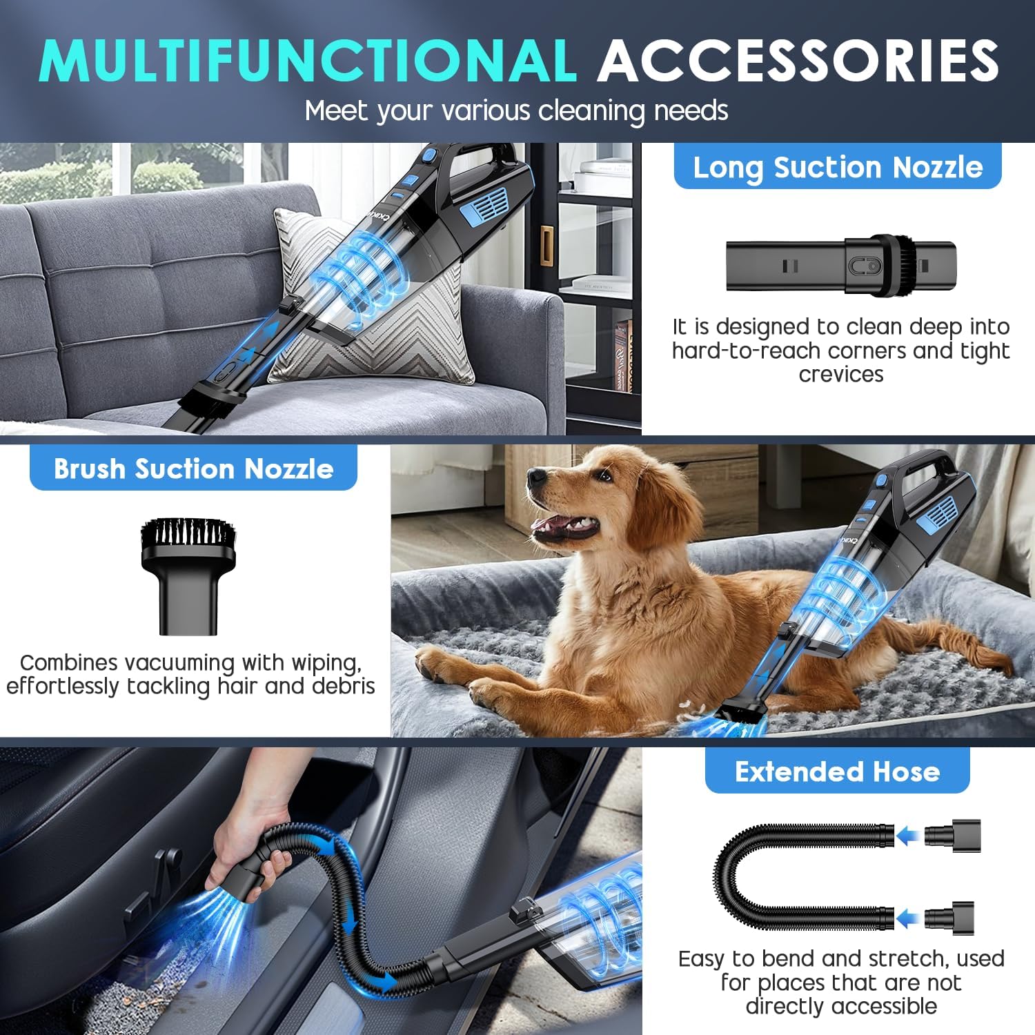Handheld Vacuum Cordless, 15000PA Strong Suction Hand Held Car Vacuum Cleaner Portable with
