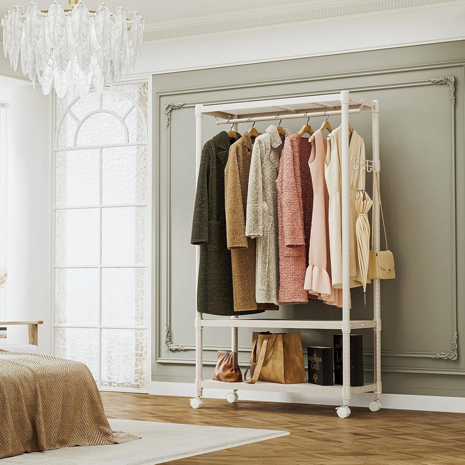 IZEUK Heavy Duty Rolling Garment Rack Wire Clothes Rack for Hanging Clothes, Metal Freestanding