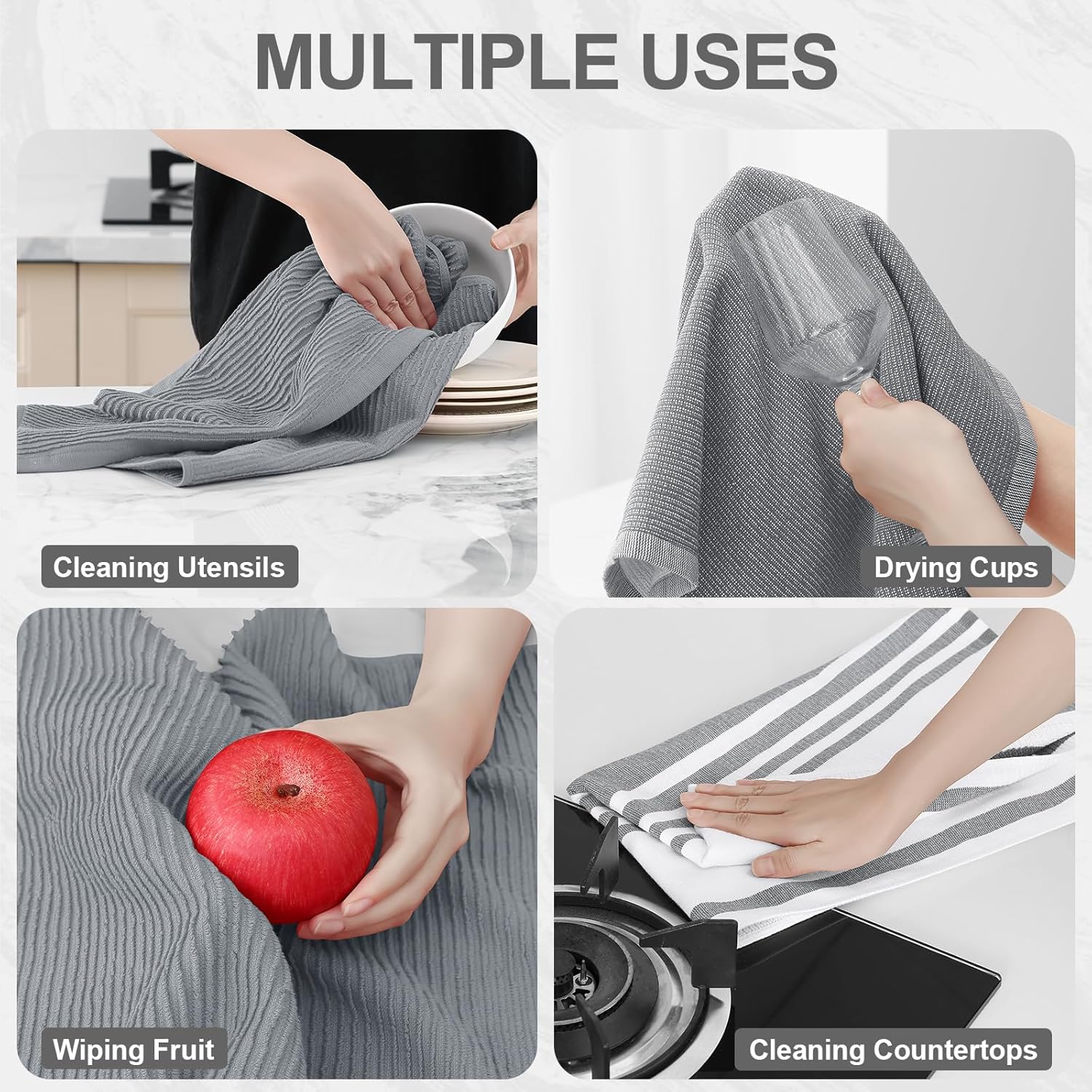 Homaxy Premium Kitchen Towels(18”x 28”, 3 Pack), Large Cotton 380 GSM Kitchen Hand Towels, Soft and