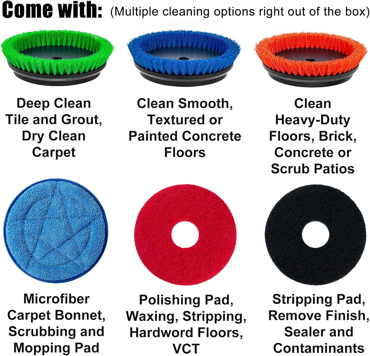 Commercial Floor Scrubber Machine with Brushes and Pads, Heavy Duty Floor Cleaner Polisher and