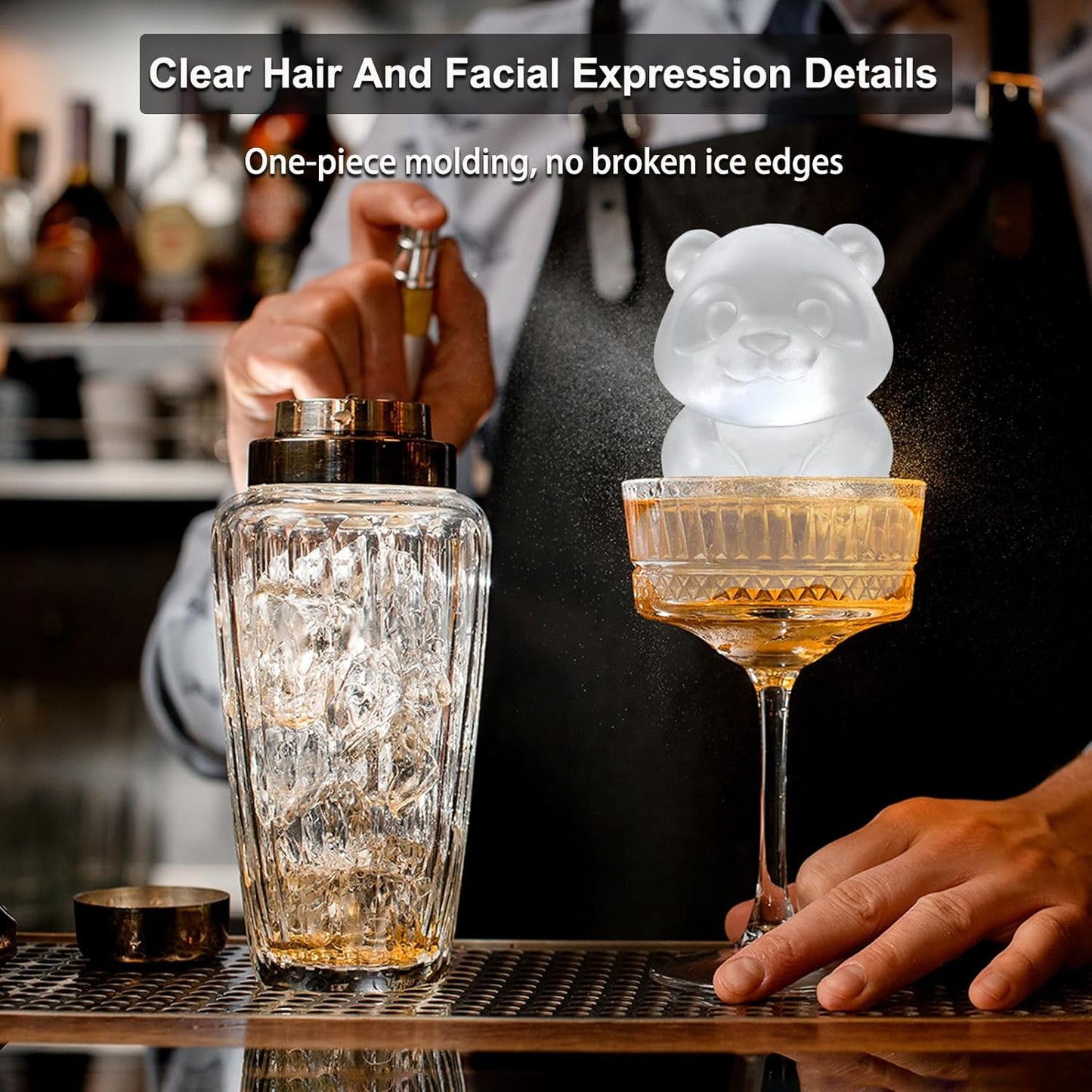 3D Panda Ice Cube Silicone Molds Tray for Whiskey, Cocktail, Drink Decor, Bar; Rich Details. Cute