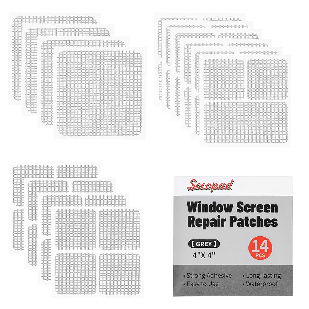 14 Sheets Window Screen Patches Repair Kit, Grey/Black 3 Sizes Window Screen Repair Kit for Mesh