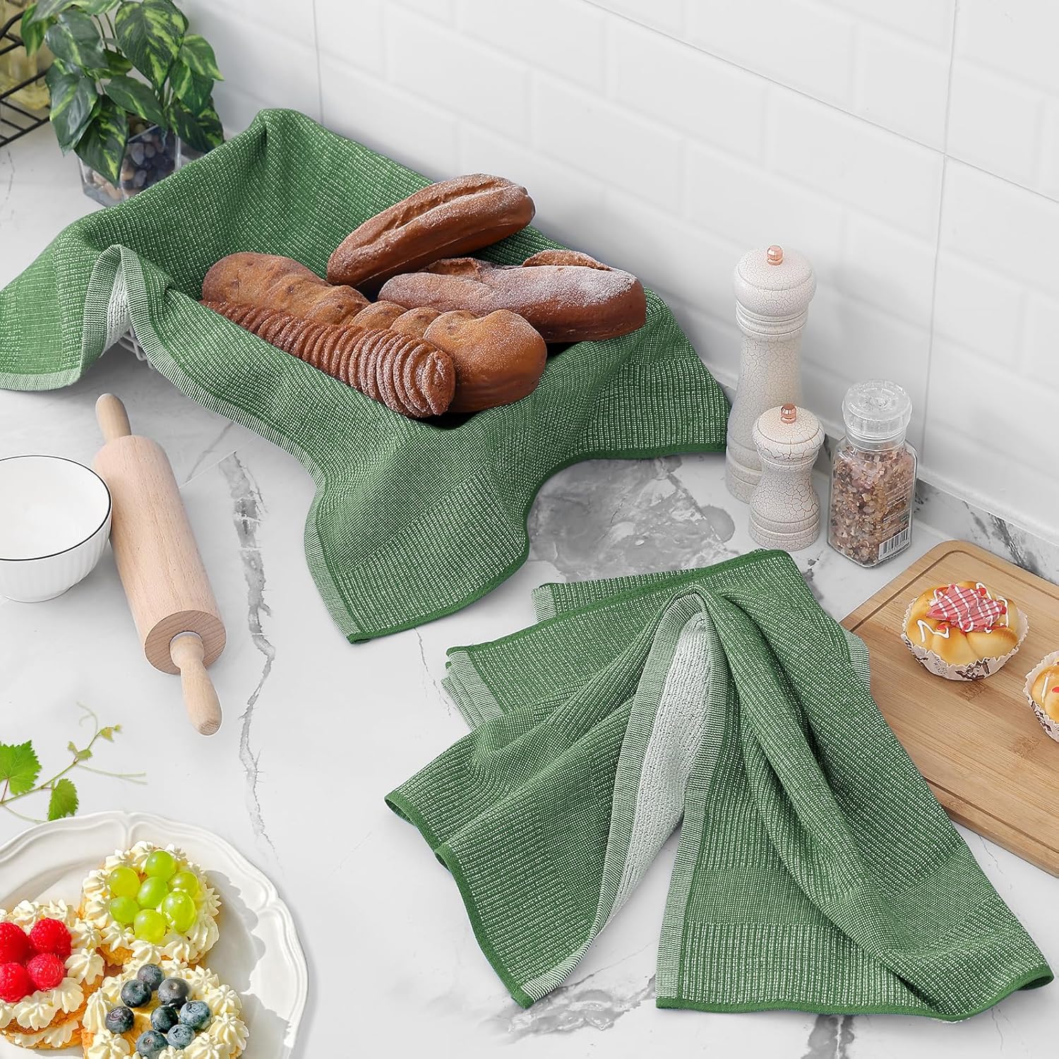 Homaxy Premium Kitchen Towels(18”x 28”, 6 Pack), Large Cotton Kitchen Hand Towels, Flat and Terry